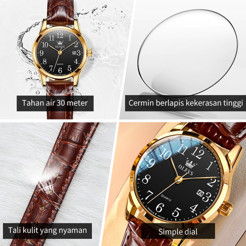OLEVS Classic Leather Watches for Women, Business Dress Roman Arabic Numerals Ladies Watches, Waterproof Analog Quartz Womens Wrist Watches Brown Leather Strap Relojes para Mujer