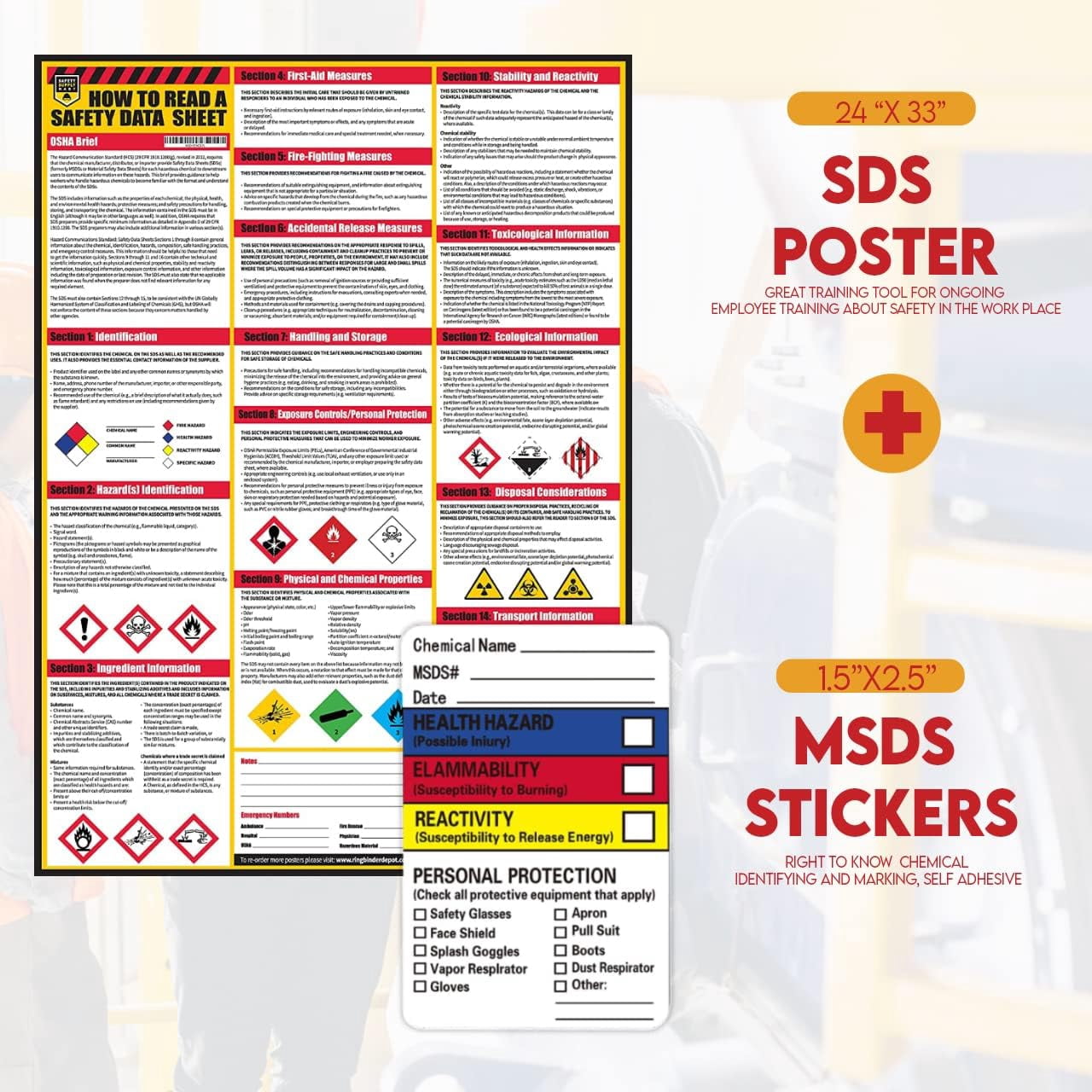 Performore SDS Display Rack -Set with 3 Inch Heavy Duty Ring Binder, Wire Rack, SDS Station Sign, Chain, Mounting Hardware, SDS Poster & SDS Sticker (250 Roll)