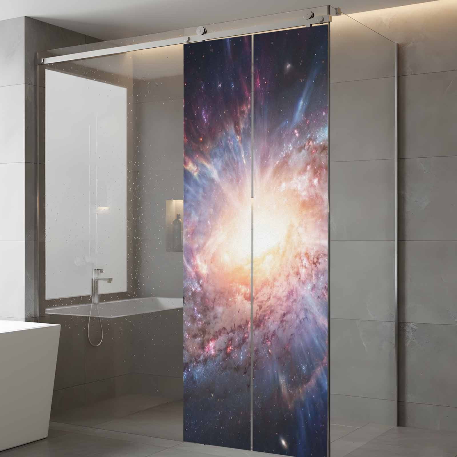 Universe Explosion Window Privacy Film, Modern Abstract Galaxy Universe Static Cling UV Sun Blocking Heat Control Window Tint Day and Night, Non-Adhesive One Way Windows Privacy Cover 23.6''x59''