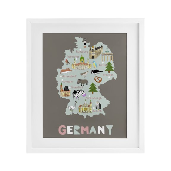 Kid's Map of Germany White Framed Print Under Glass, design by Carla Daly