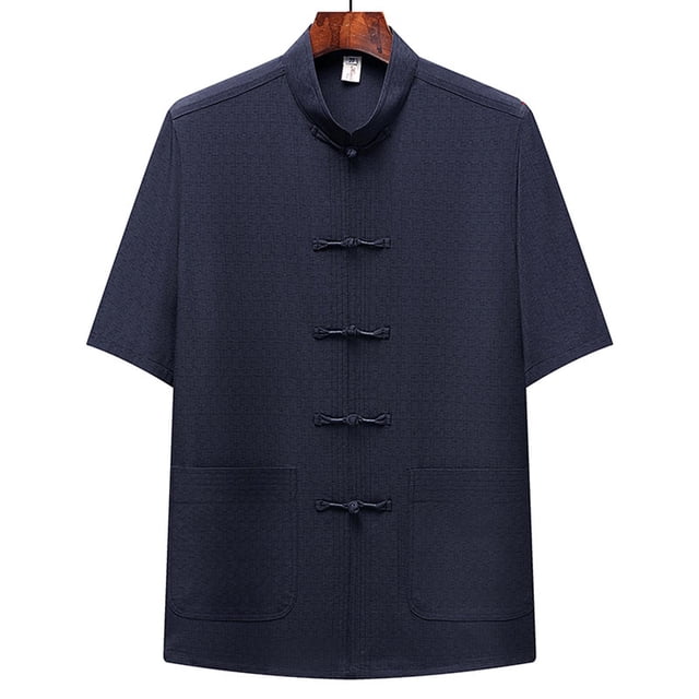 Blusa y camisa de manga corta con cuello alto para hombre, cómoda, lisa, de poliéster, informal, de manga corta y cuello alto.