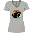 thumbnail image 3 of Inktastic Theater Masks Acting Retro Sunset Women's V-Neck T-Shirt, 3 of 5