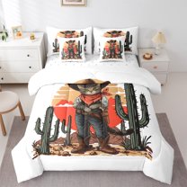 Castle Fairy Boys Girls Animal Cat Cowboy Bedding Comforter Set 7-Piece,Western Theme King Bedding Sets,Chic Floral Cactus Ultra Soft Bed Sheets,Breathable Home Decor,Reversible