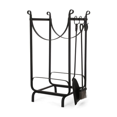 Noble House Quinn Log Rack and Tool Set  Matte Black