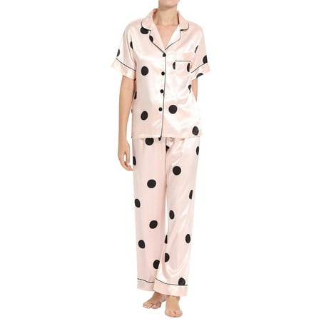 

Women Pajama Nightgown Set Nightwear Lingerie Robe Set Underwear Suit Silk Satin Short Sleeved Top And Trousers Loose Sets for Women