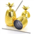 thumbnail image 3 of Paquete de 6 Vasos para Bebidas de Piña, Vaso de Piña Dorado de 450 Ml con Pajita Estirada, Vasos para Fiesta de Luau Hawaiano, 3 of 5