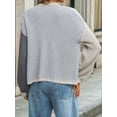 thumbnail image 6 of Women'S Color Block Open Front Cardigan Contrast Striped Chunky Cardigan Sweater Outerwear Coat Grey XL, 6 of 9