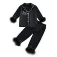 thumbnail image 6 of Byoo Toddler Girl Solid Sleepwear Set Long Sleeve Trim Silk Satin Button Down Shirt Trousers Outfit Comfort Homewear Set,Black, 6 of 6