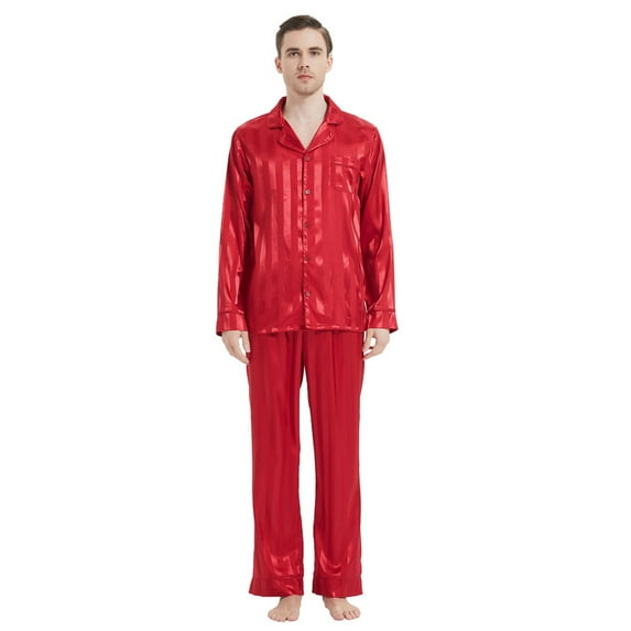 FELEMO Men's Silk Pajama Set Casual Long Sleeve Satin Pajamas Sleepwear