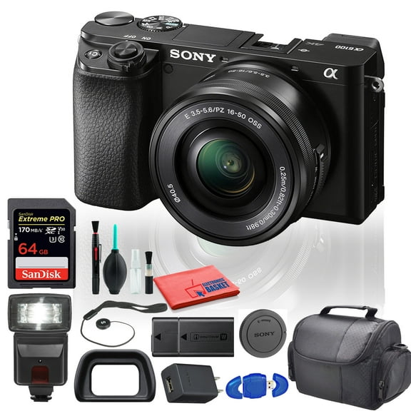 Sony Alpha a6100 Mirrorless Camera with 16-50mm Lens   Tripod, Extra Battery & Advanced Bundle (International Model)