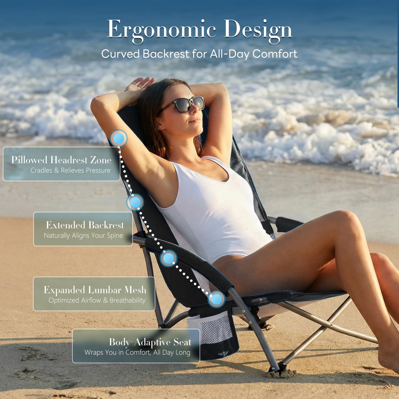 LIFERECORD Light Weight Camping Chairs, Portable Outdoor Folding Beach Chair with Storage Pocket for Beach, Camping Sports, Water Resistant