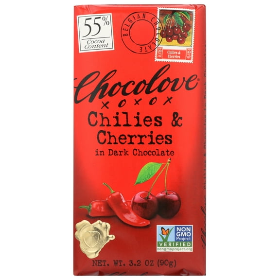 Chocolove Chilies and Cherries In Dark Chocolate , 3.2 oz