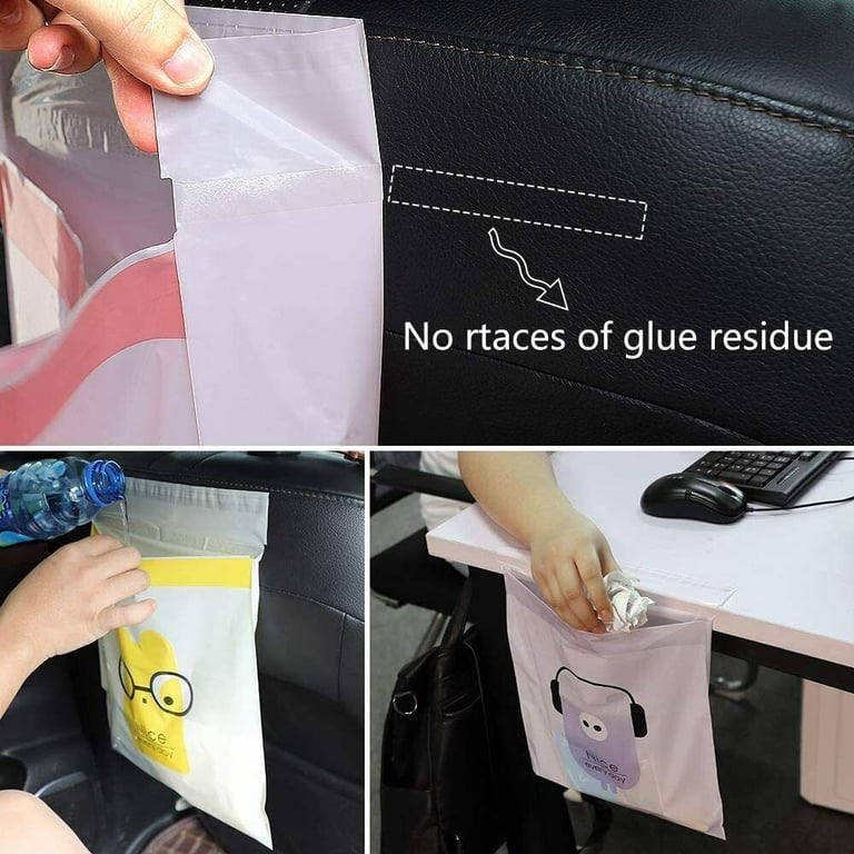 Portable Car Trash Bags 60 Pack - Sticky Leakproof Vomiting Bags With Cartoon Patterns | Removable Trash Can For Auto, Office, Kitchen (4 Colors)
