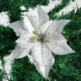 thumbnail image 2 of Bienvenido Poinsettia Decoraciones navideñas Flores de Pascua con purpurina para decoraciones de árboles de Navidad (paquete de 12) (plateado), 2 of 7