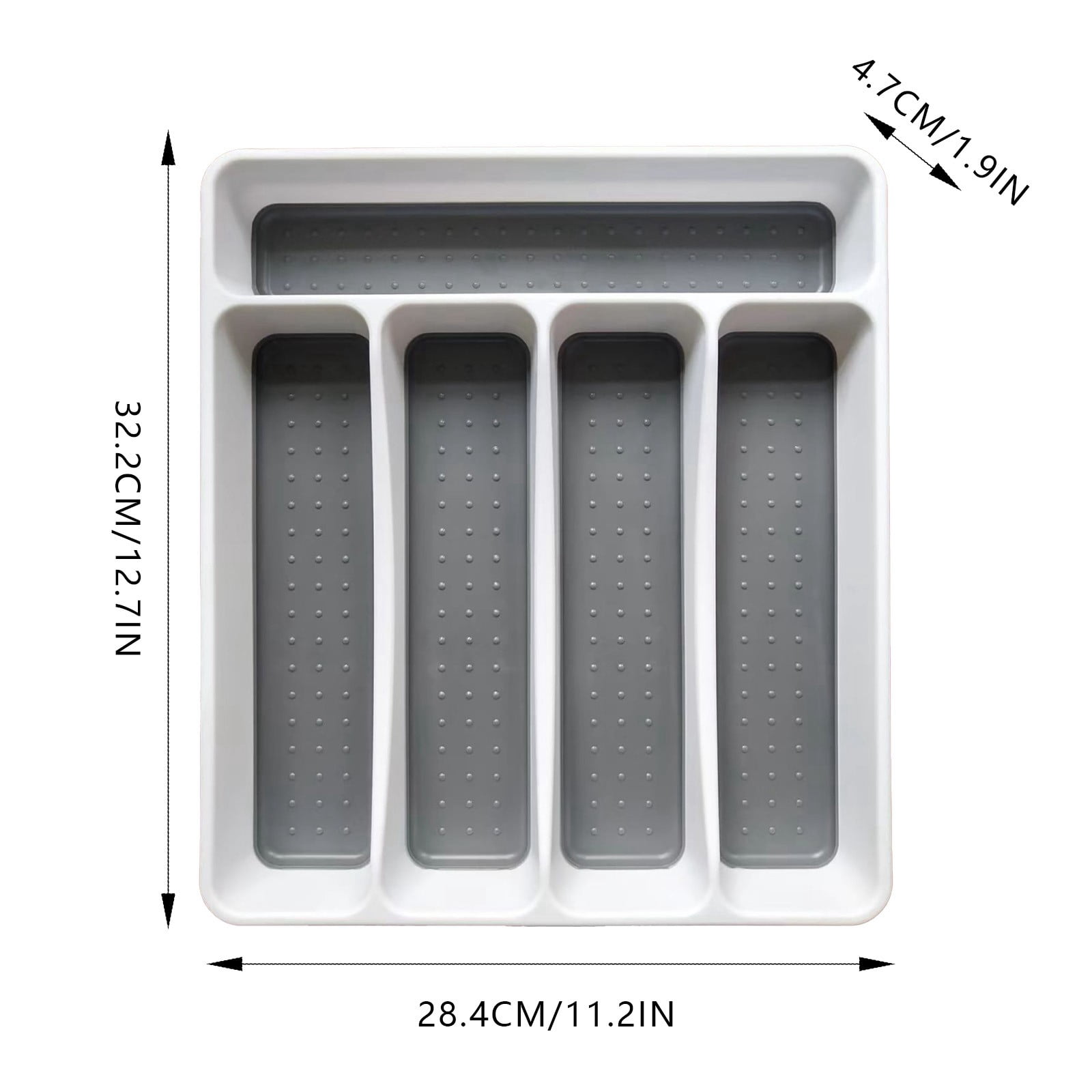5-Compartment Cutlery Drawer Organizer Tray - Plastic Utensil Storage Solution for Spoons, Forks and Kitchen Tools - Grey