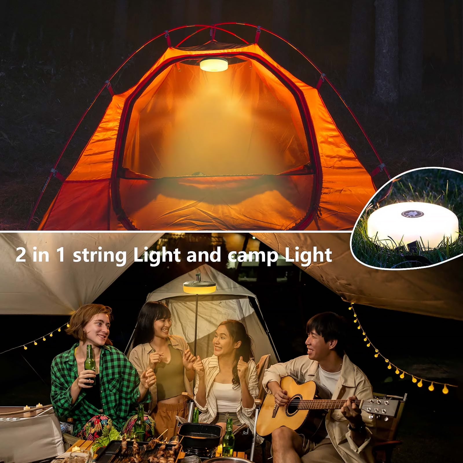 Luvan Outdoor Camping Lights Lantern,4 in 1 Waterproof Rechargeable Tent Light String for Garden,Yard,Hiking,Fishing,Emergency