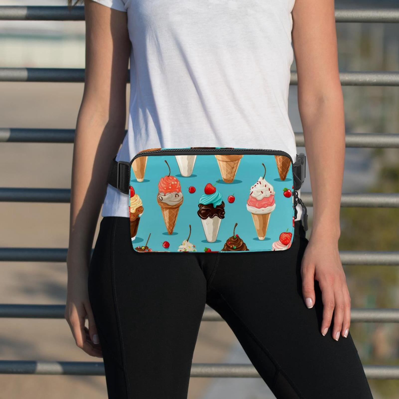 Ice Cream Lightweight, Adjustable Fanny Packs with Extension Strap - Unisex Sling Bag Money Belt