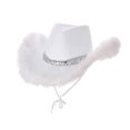 thumbnail image 1 of Sombrero de vaquero para cosplay de anime en color liso con plumas blancas, 1 of 1