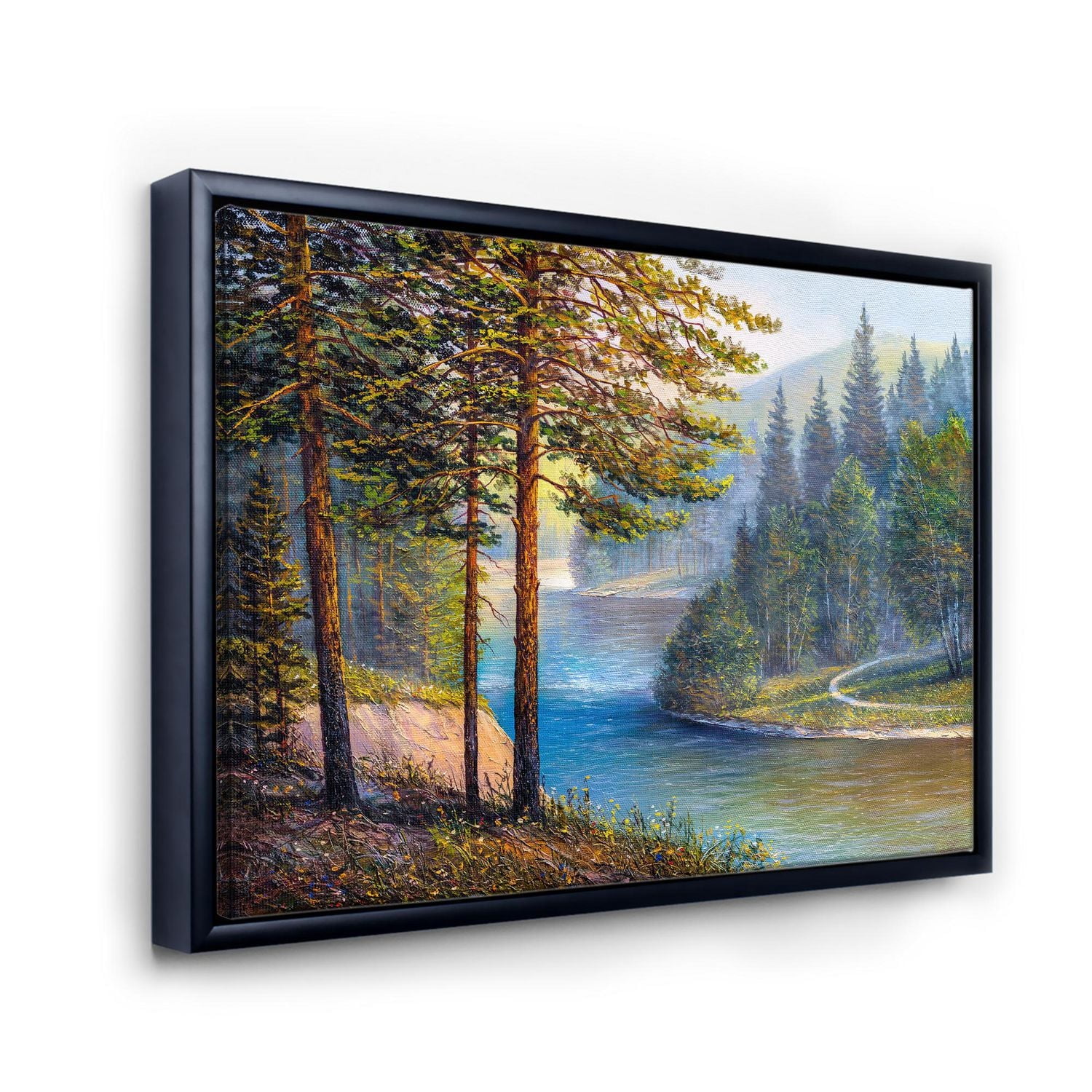 Designart Morning Sunlight Through The Pine & Fir Forest FLOAT FRAME WALL ART
