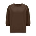 thumbnail image 4 of Fmbrln Womens Trendy 3/4 Sleeve Hoodless Sweatshirts Casual Crew Neck Cropped Sweatshirts Loose Comfy Pullover Tops Brown M, 4 of 5