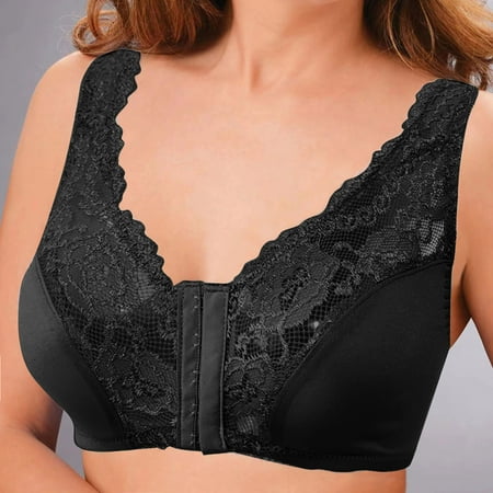 

Follure Women Full Cup Thin Underwear Plus Size Front Button Wireless Sports Lace Bra Breast Cover Large Size Vest Bras