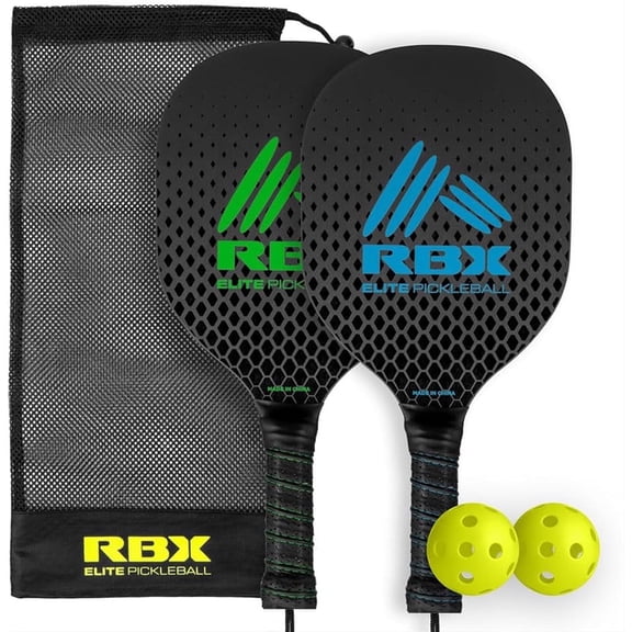 RBX Wooden Pickleball Set, 2 Paddles with Ergonomic Grip, 2 X-40 Outdoor Balls, Durable for Kids & Adults