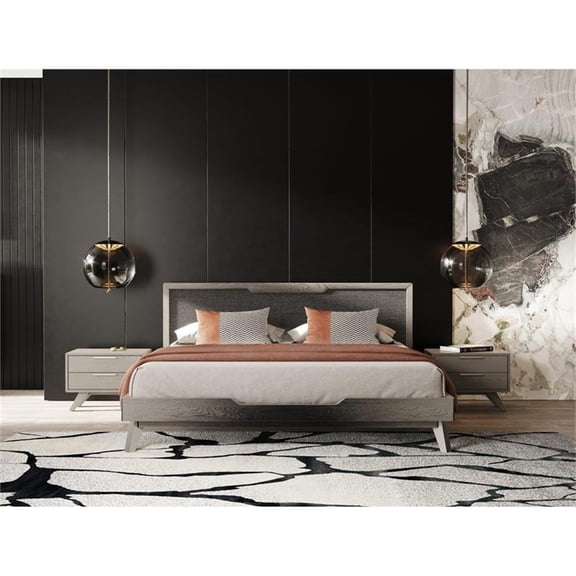 Modrest Soria 80x83" Modern Wood & Fabric Eastern King Bed in Wash Gray