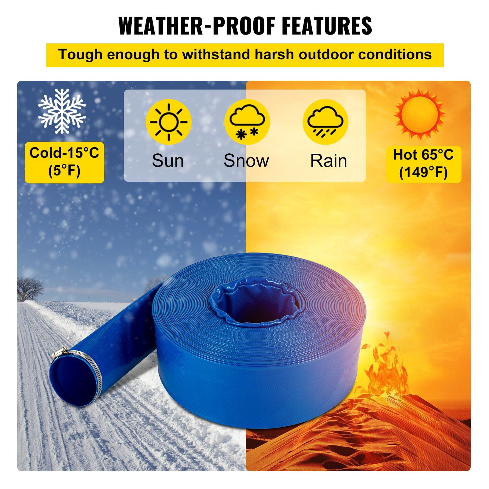 105ft x 2" Heavy-Duty PVC Lay Flat Discharge Hose with Clamps