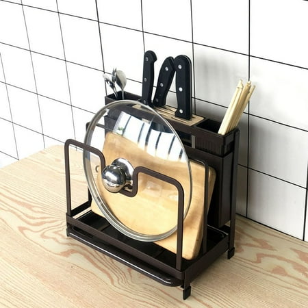 

FYYDES Kitchen Multifunctional Storage Rack with Drip Tray Cutting Board frame Tableware Cutlery Rack Flatware Caddy Pot Cover Lid Frame KJZWJ015HEI Kitchen Storage & Organization