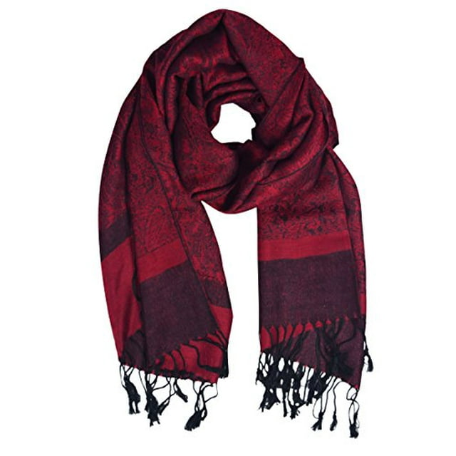 Peach Couture Womens Paisley Jacquard Pashmina Scarf Stole Wrap Shawl (Red and Black)