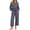 Dark Blue, variant on Szluipve 2 Piece Sets for Women Gingham Plaid Round Neck Long Sleeve Ruffle Peplum Top And Drawstring Wide Leg Cropped Pants 2 Piece Outfit Casual Loungewear Set With Pockets Brown XL