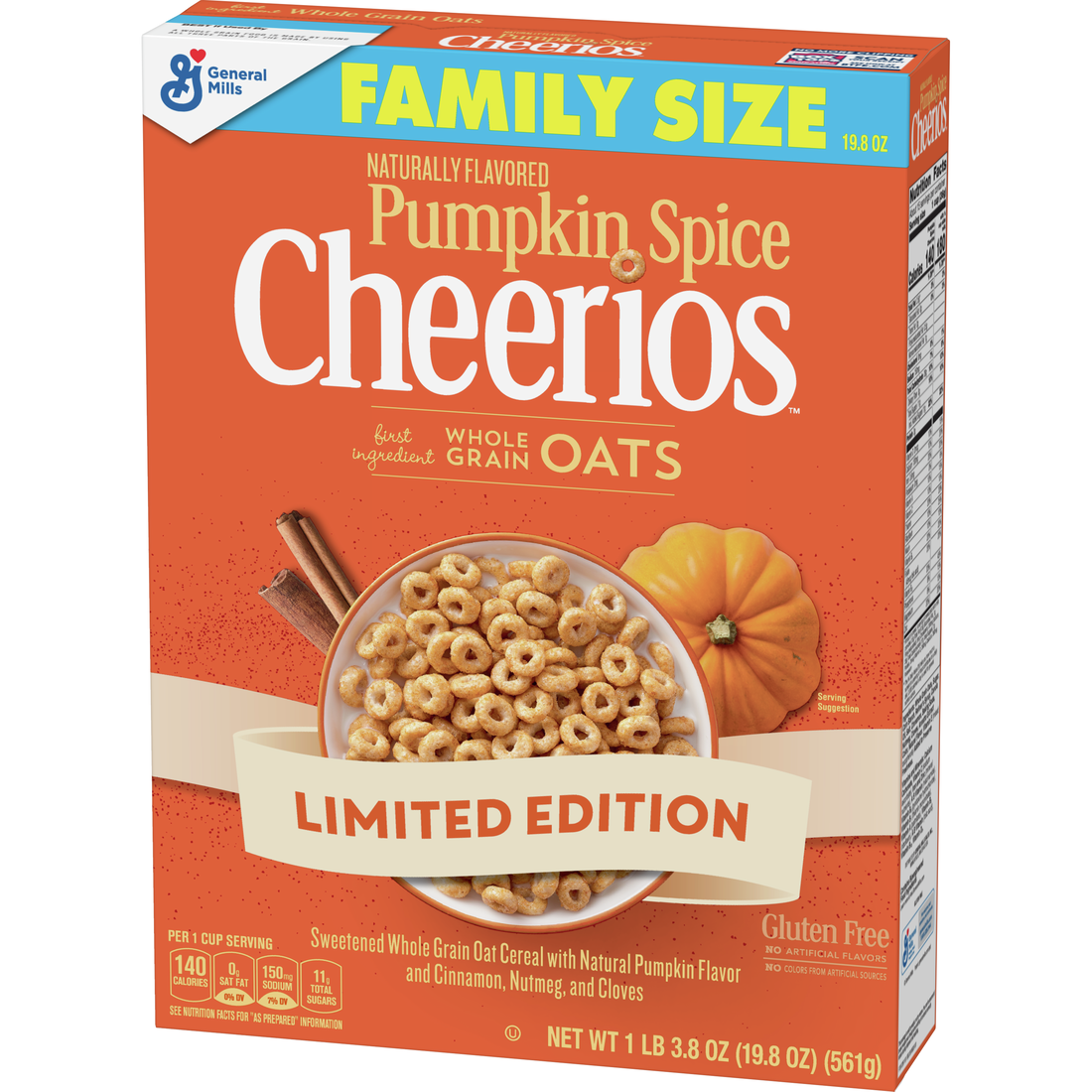 General Mills, Breakfast Cereal, Pumpkin Spice Cheerios, Gluten Free, Family Size, 19.8oz Box - image 4 of 11