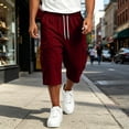 thumbnail image 6 of Nestiefly Men's Capri Cargo Casual 3/4 Shorts Elastic Waist Drawstring Wide Leg Below Knee Sweatpants Baggy with Pockets Wine M, 6 of 7