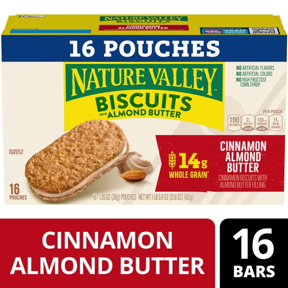 Nature Valley Biscuit Sandwiches, Cinnamon Almond Butter, 16 Bars, 21.6 oz