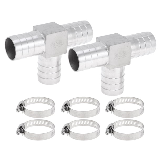 Accesorios para espiga de manguera de acero inoxidable 304 Unique Bargains 1.5" conector en T de 3 vías para aire, agua, aceite, gas, combustible, 1 juego tono plateado