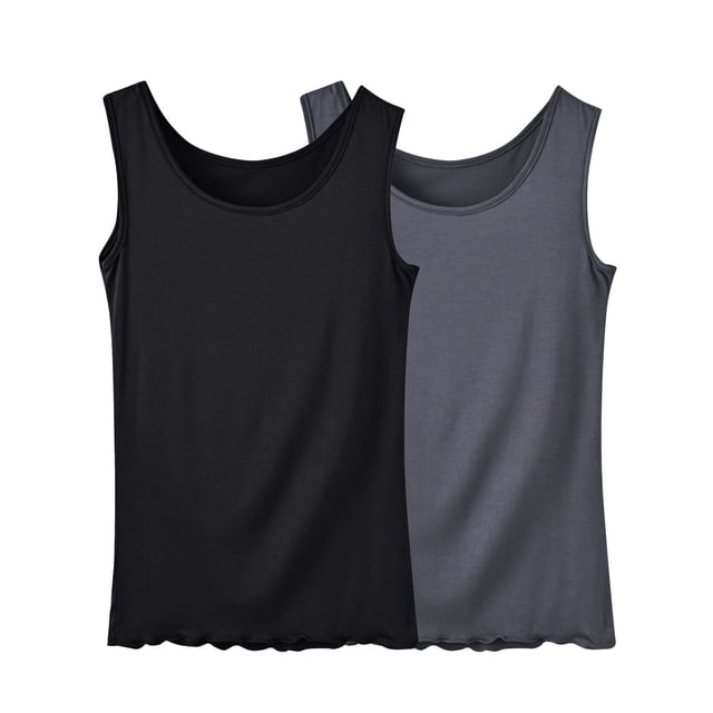 Lmnyox Débardeurs pour Femmes 2 Pack T-Shirts Basiques Sans Manches Doux Confortables Été Col Rond Chemises Simples Grande Taille