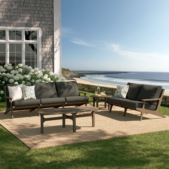 Modway Saratoga 4-Piece Outdoor Teak Wood Furniture Set in Weathered Gray Flint