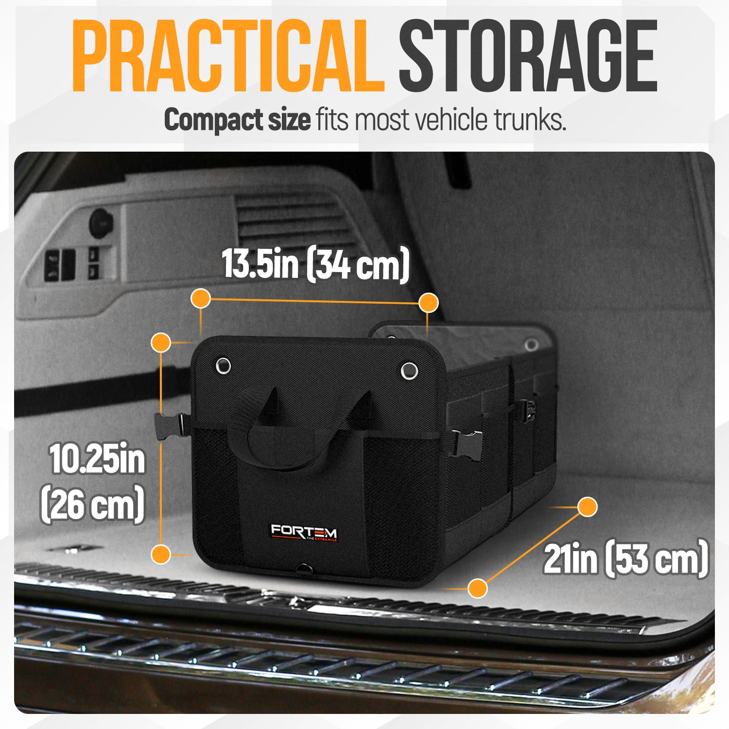 FORTEM SUV Trunk Organizer, Car Organizer, Collapsible Multi-Compartment Storage Bag for Car Accessories for Women Men, 1680D Oxford, Non Slip Bottom, Adjustable Straps, (50L)