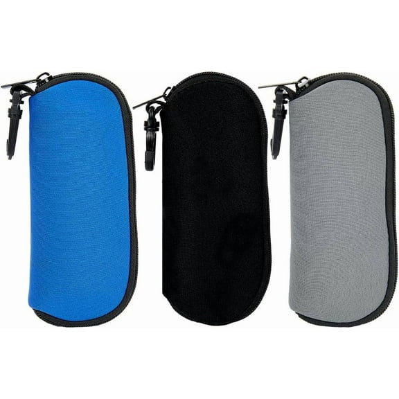 3Pcs 3 Colors Portable Glasses Case Slim Sunglasses Case Bags Ultra Light Neoprene Zipper Eyeglasses Case Pouch Soft Travel with Belt Clip Cleaning Cloth