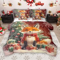 Manfei Kawaii Christmas Fox 7-Piece Bedding Comforter Set for Kids, Vintage Cartoon King Bedding Sets, Magic Xmas Gift Reversible Bed Sheets, Lightweight Room Decor