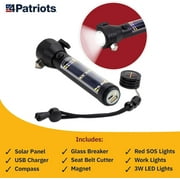 4Patriots Emergency Solar Powered Tactical Flashlight - 9-in-1 Multi Function Ultra-Bright Flashlight with Safety Hammer Seat Belt Cutter Compass for Hiking Camping