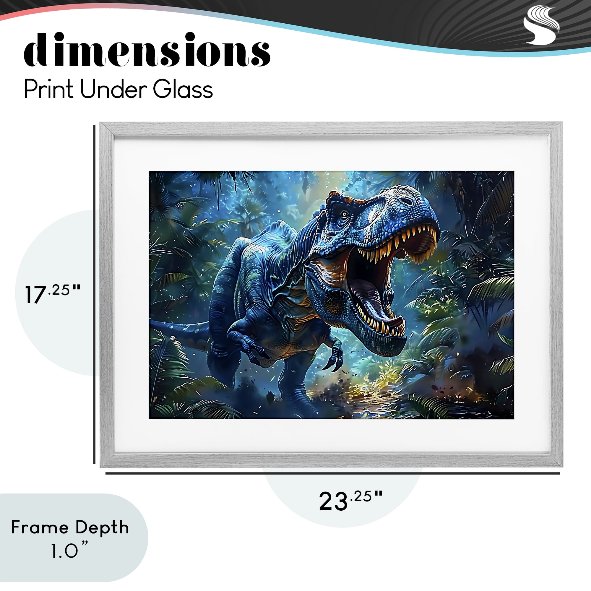 Stupell Industries Blue Toned Dinosaur Roar Gray Framed Print Under Glass, design by Creative Studio