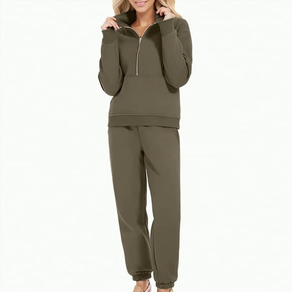 Towmus Sweatsuits for Women Oversized Quarter Zip Pullover Womens Set 2 Piece Outfits Casual Jogger Pants Lounge Sets Tracksuits with Pockets, Bronze, XL