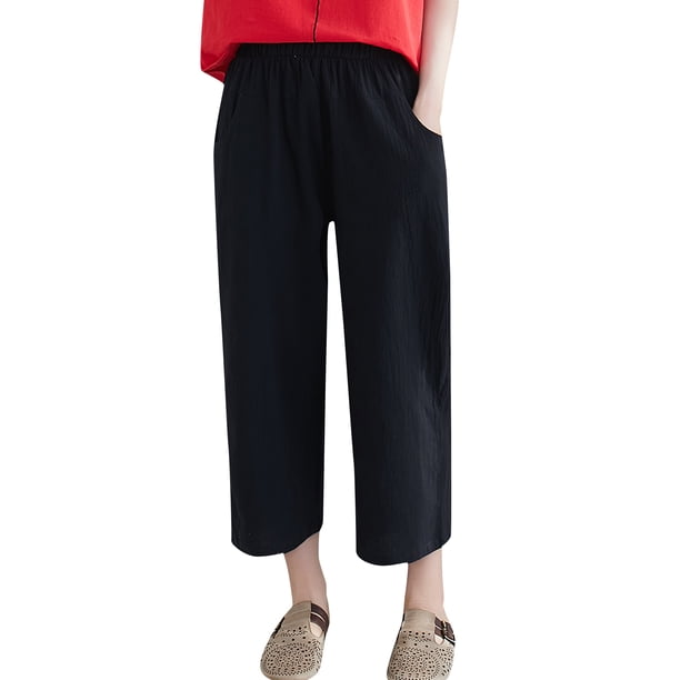Pantalones sueltos de mujer con bolsillos Cintura elástica Pantalones cortos casuales Irfora Pantalones de mujer