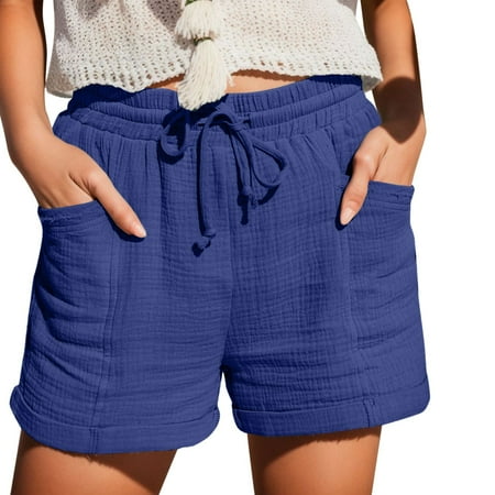 Kcodviy Women Summer Fashion High Waist Straight Leg Sport Casual Loose Shorts With Drawstring Shorts With Pockets Elastic Band Leisure Shorts Women S Shorts Plus Size Plus Size Boy Shorts Underwear F