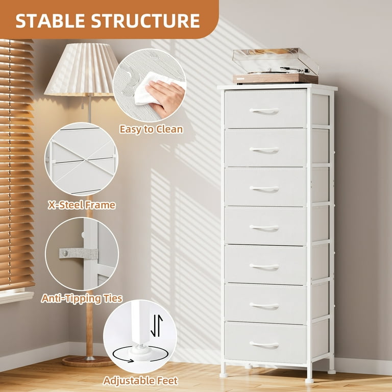 Tomnk woo White Tall Dresser for Bedroom with 7 Drawers, Vertical