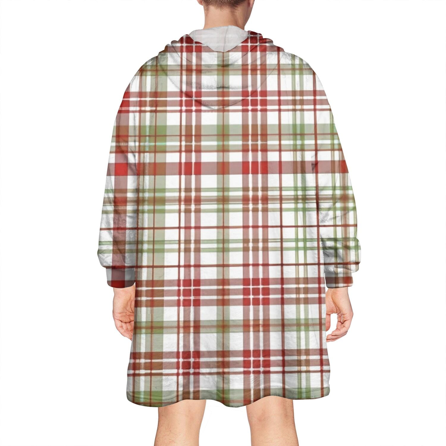 Multi Color Plaid Checkered Pattern Wearable Oversized Blanket,Wearable Blanket Hoodie for Adults,Cozy Hooded Blankets with Super Pockets,Super Warm Fuzzy Pullover for Women & Men