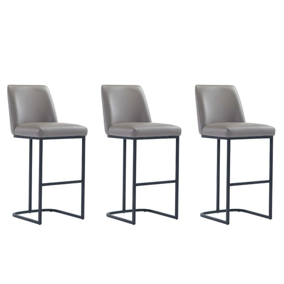 Manhattan Comfort Serena Barstool with Steel Base in Gray (Set of 3)