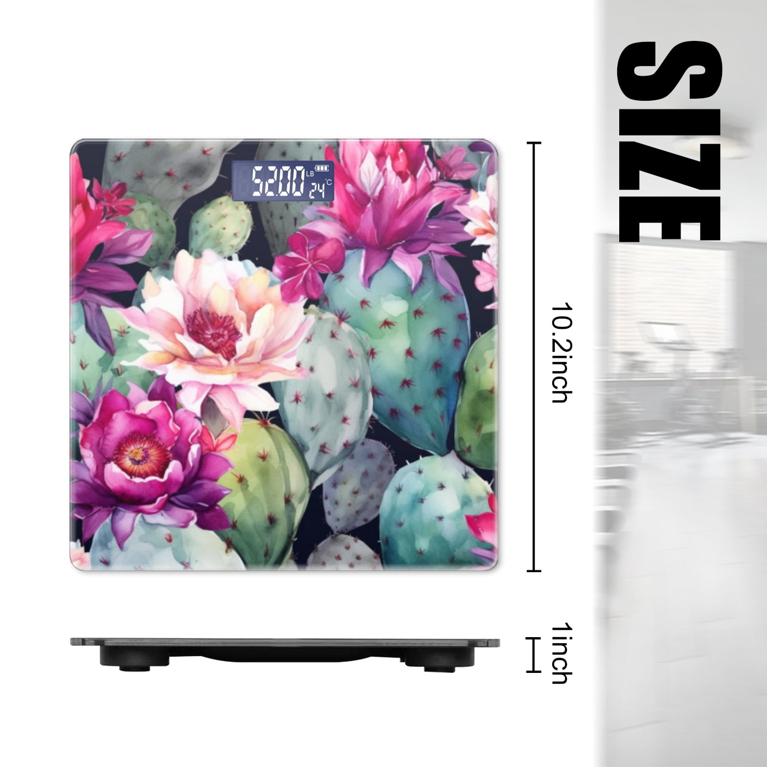 High Precision Body Weight Scale Smart Bathroom Scales with Large LCD Display(400lbs),Decorative for Bedroom-Cacti'S Petals In Shades Of Pink And Purple Against The Dark Background