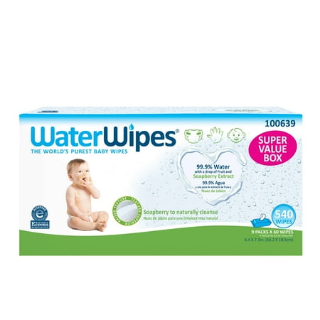 WaterWipes Sensitive Hand, Face and Baby Textured Wipes with Soapberry, Unscented 9x60pk (540